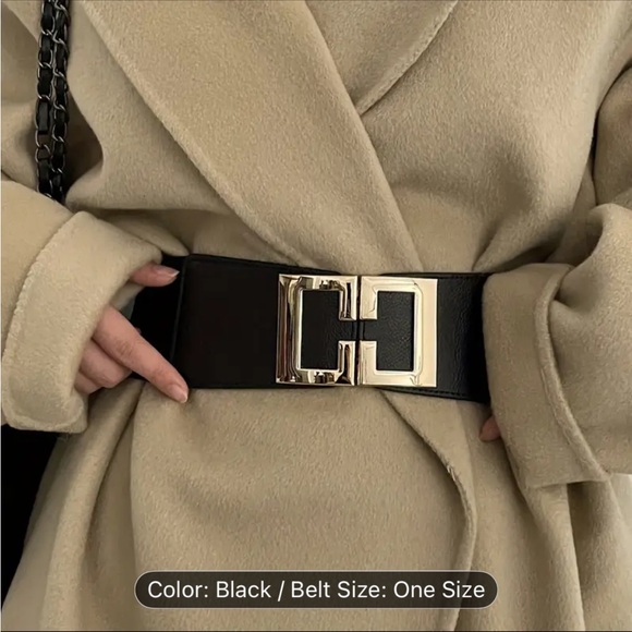 Western style wide belt Chic Black waistcuncher with gold Buckle